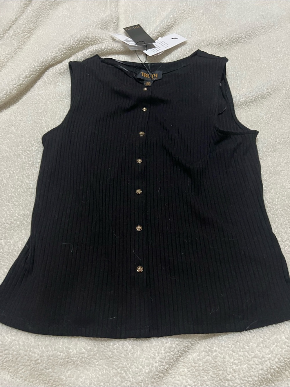 Truth Black Ribbed Sleeveless Button-Front Top - Picture 2 of 3